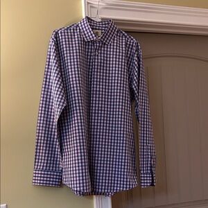 Men's Pink & Blue Checked Dress Shirt - Button-Down Collar